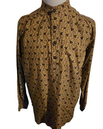 Inventory Reduction Sale- Tan Shirt w/Dark Brown Leaf & Vine Print on Streaked Tan Background- Medium